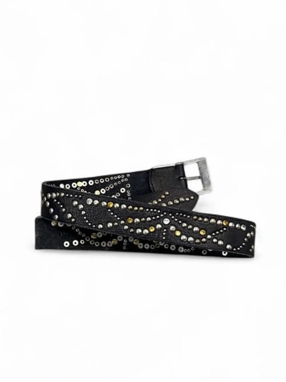 Free People Black Leather Silver Studded and Rhinestone Belt